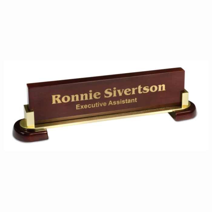 Rosewood Piano Finish Desk Wedge with Metal Name Bar