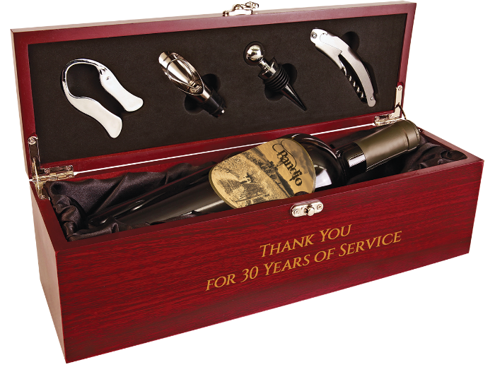 Rosewood Finish Single Wine Presentation Box with 4 Tools